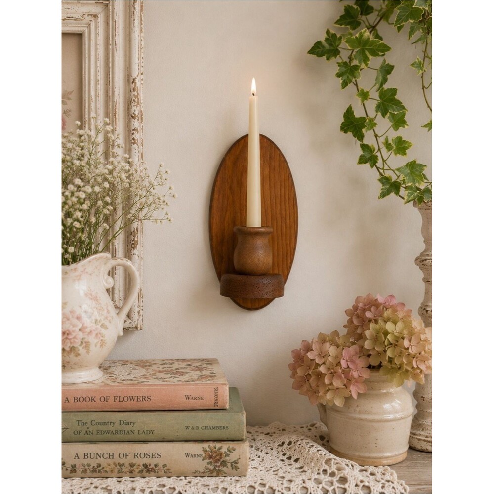 Vintage Mid Century Modern Teak Wall Candle Hold Scandinavian Style Wood Sconce